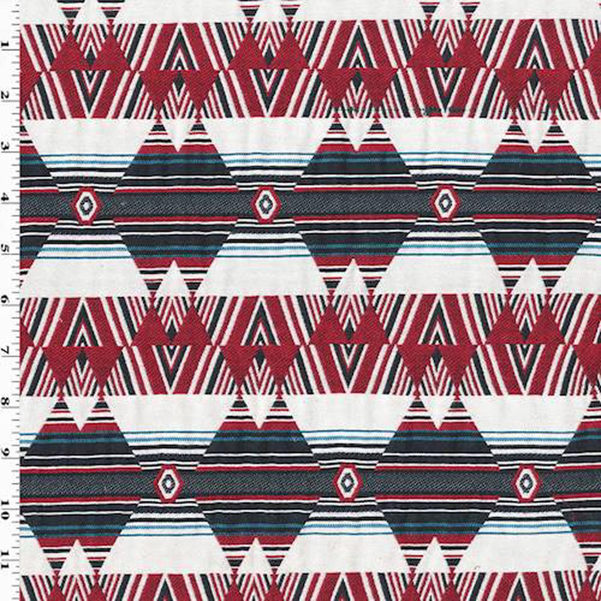 1 YD PC-Red/Teal/Multi Tribal Diamond Jacquard Fabric