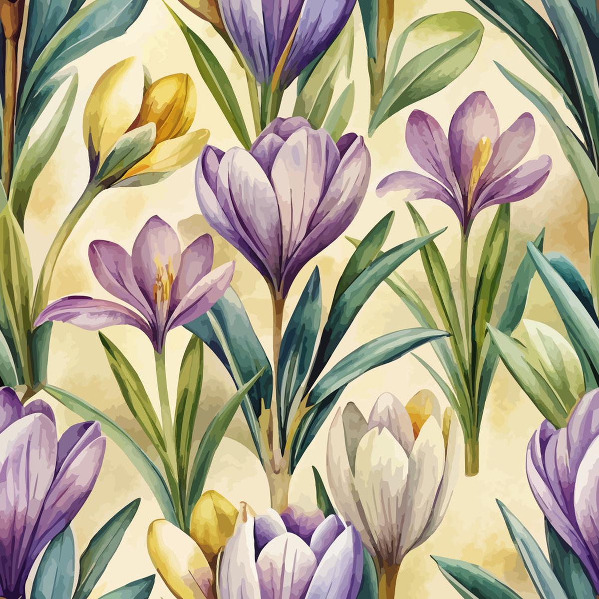 Art Nouveau Crocus Flowers Pattern 2 Quilting Cotton Fabric