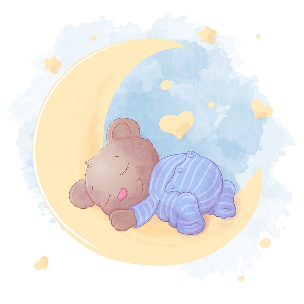 Baby Bear Sleeping On The Moon Fabric Panel
