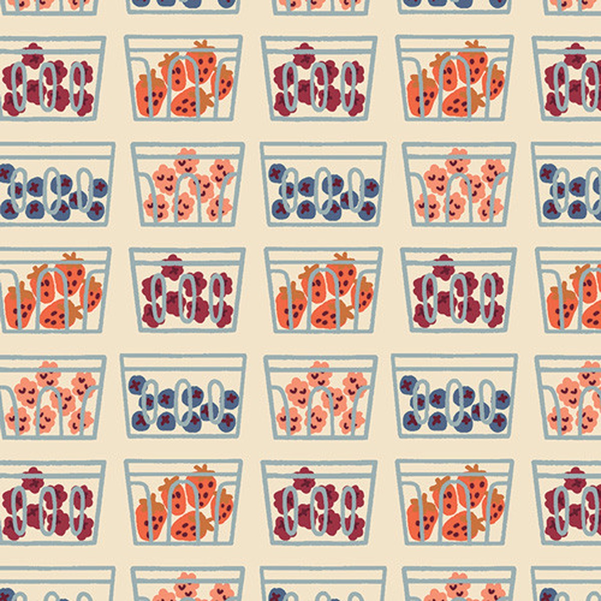 Berry Baskets Cotton Fabric, Picking Berries Art Gallery Summer Homestead, Quilting Sewing By The Quarter Yard