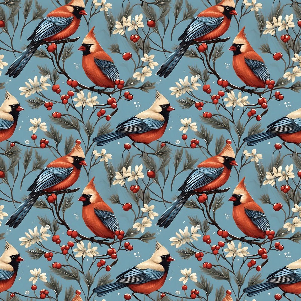 Christmas Cardinals Pattern 5 Fabric