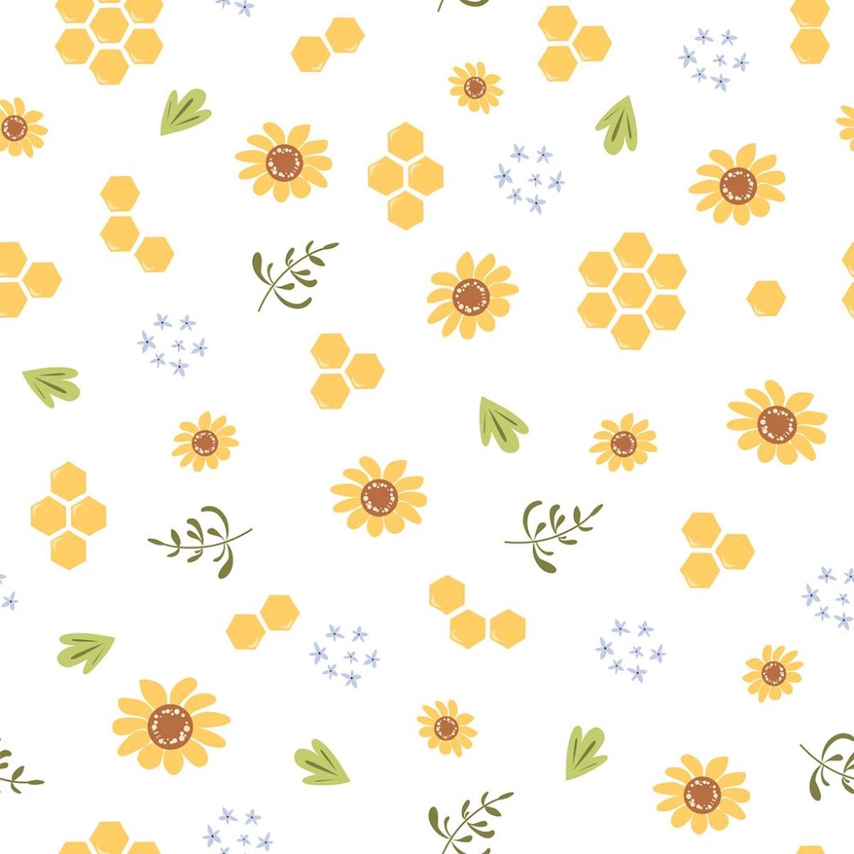 Hand Drawn Cartoon Floral Fabric - White