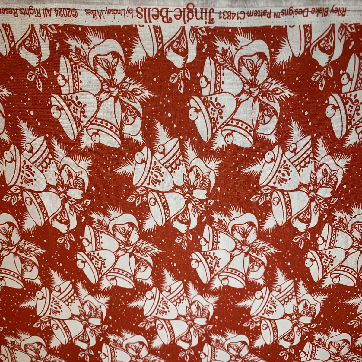 Jingle Bells Red by Riley Blake Lindsay Wilkes 100% Cotton Fabric Retro Christmas