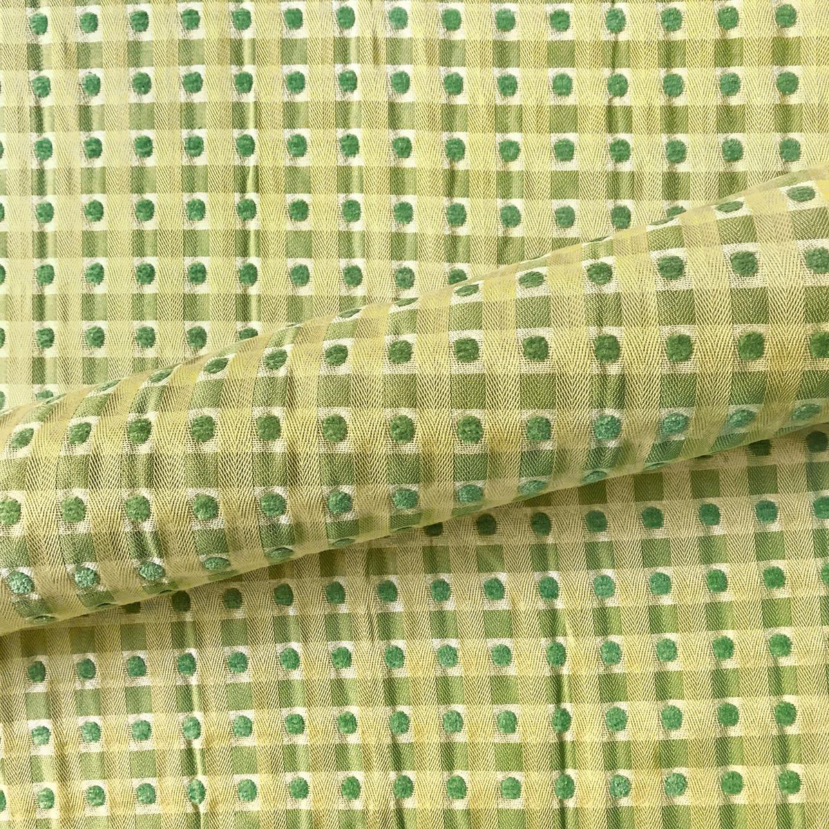 Yellow Green Spring Country Dotted Check Upholstery Fabric 54"