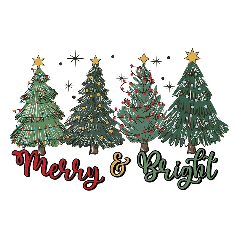 Merry & Bright Christmas Trees Fabric Panel - Green