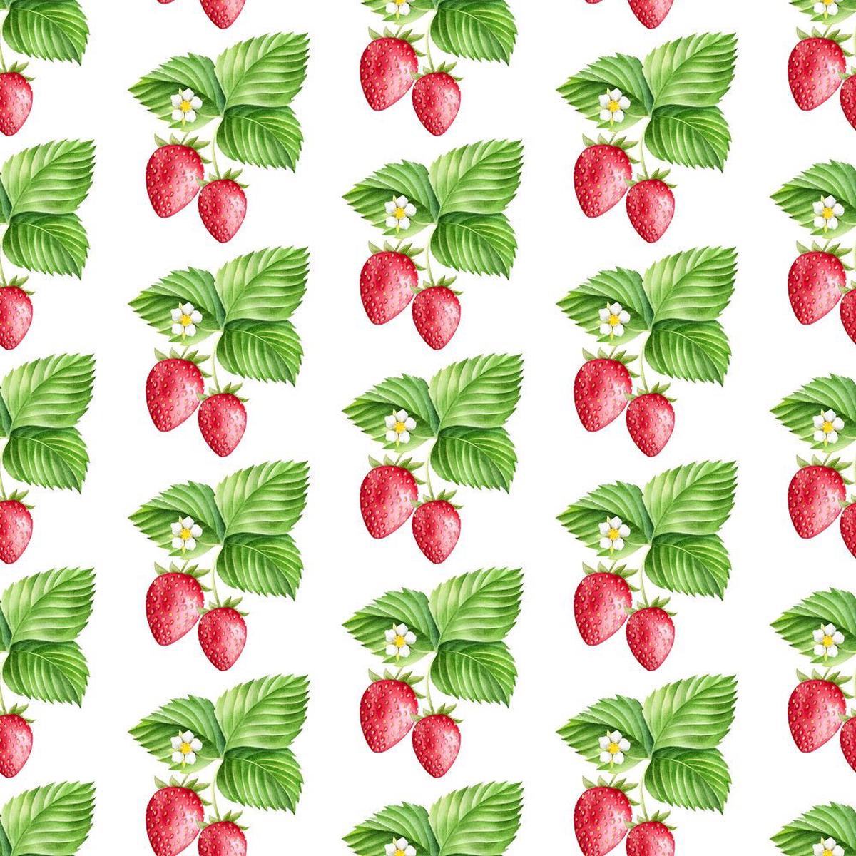 Watercolor Fresh Strawberries Fabric