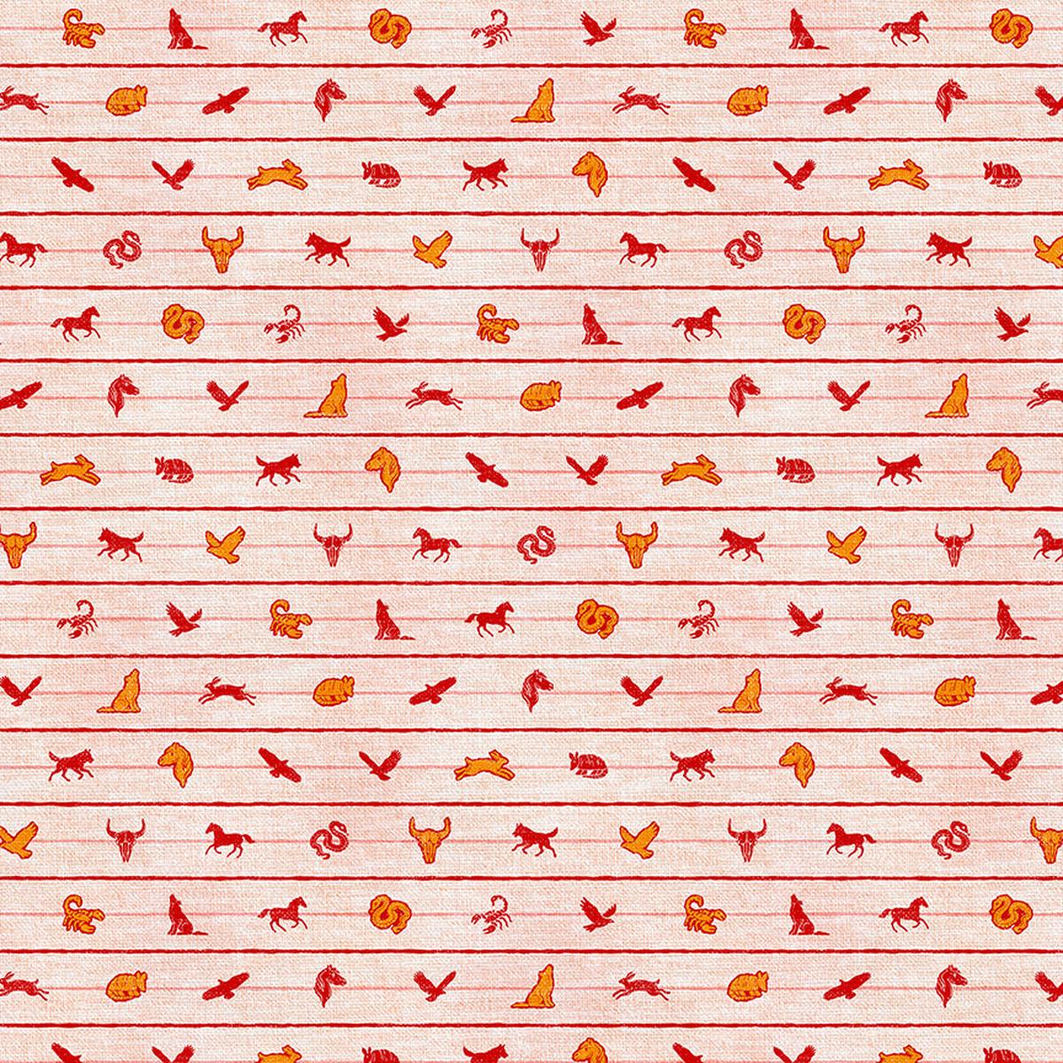 Ditsy Animal Stripe - Red/Orange - Quilting Cotton