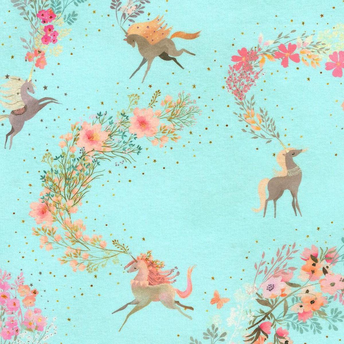 Unicorn Meadow - Unicorns Wildflowers Lt Blue