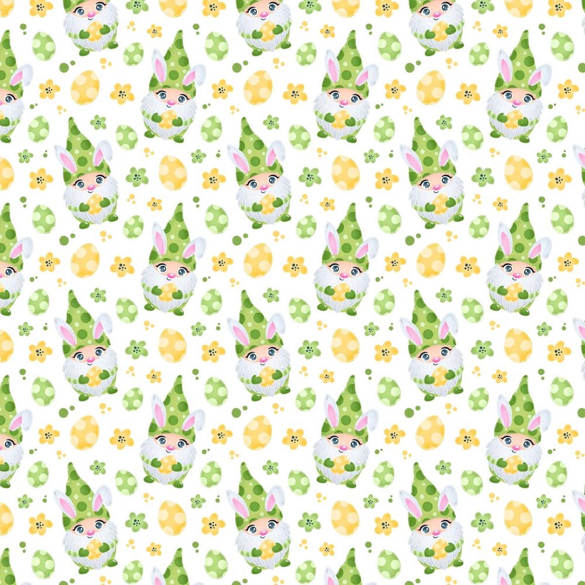 Cartoon Easter Bunny Gnome Fabric - Green