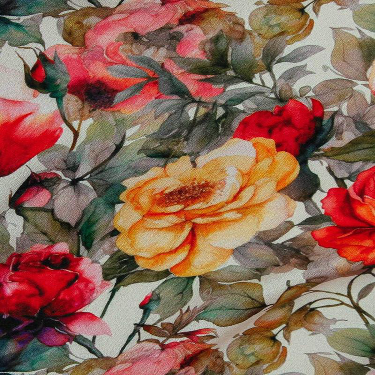 Digital Rose Crepe Cream Multi