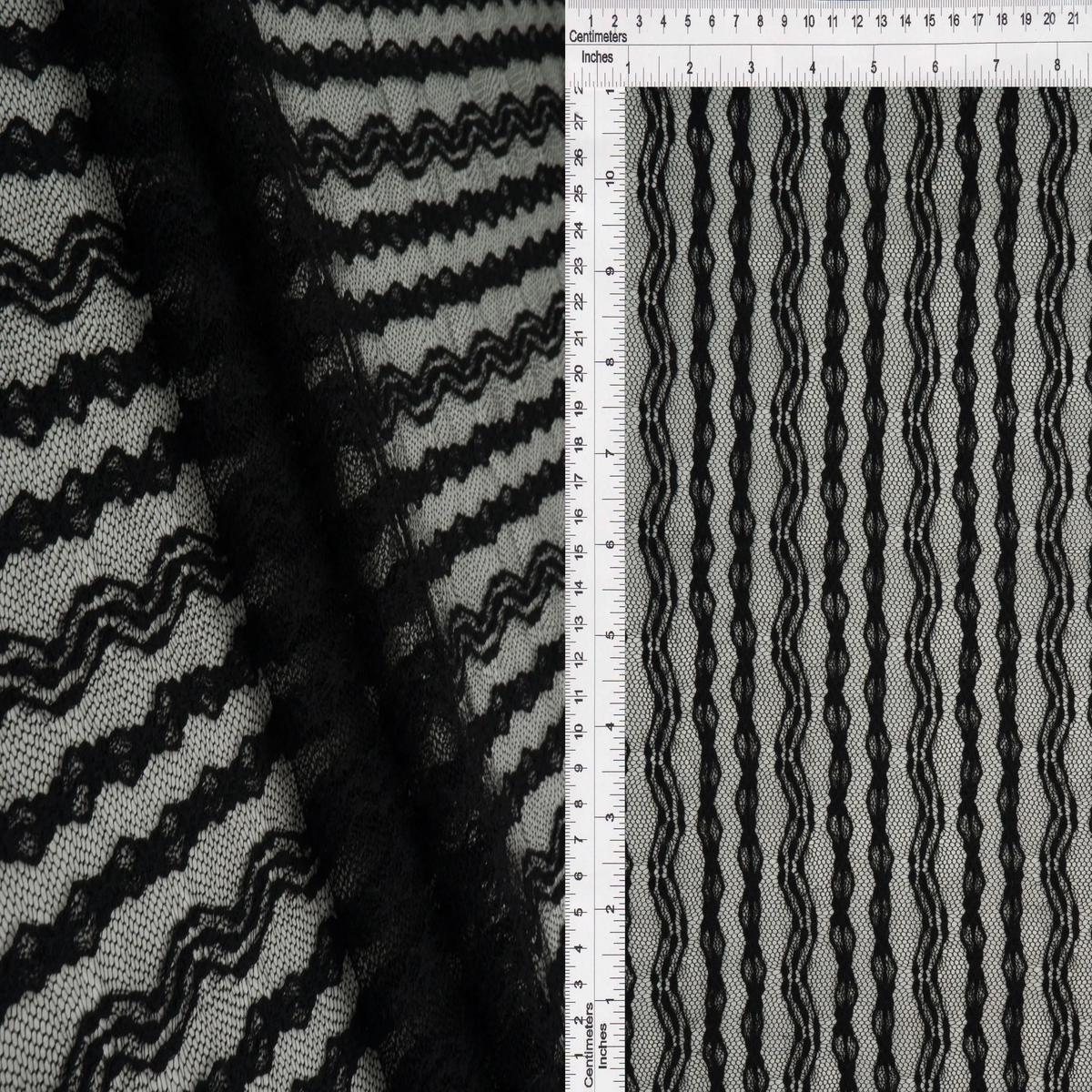 Chevron Lace Textured Knit Fabric - KNC-33535 - BLACK