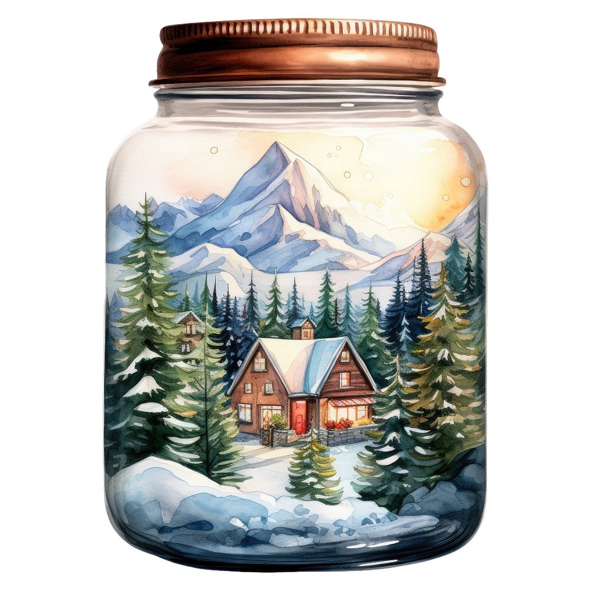 Christmas Cabin with Mountains in a Jar Fabric Panel