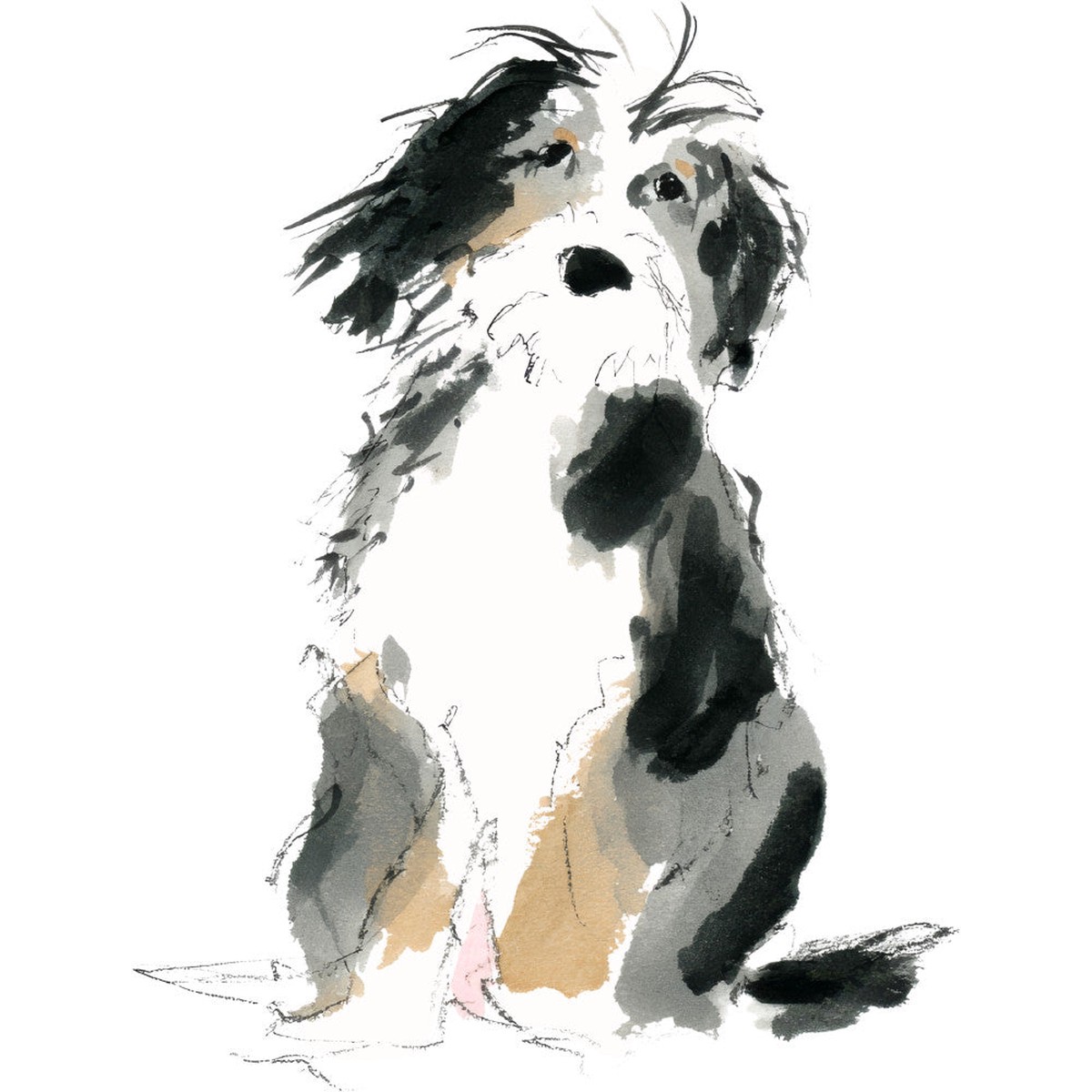 Handdrawn Doodle Dog Fabric Panel 34
