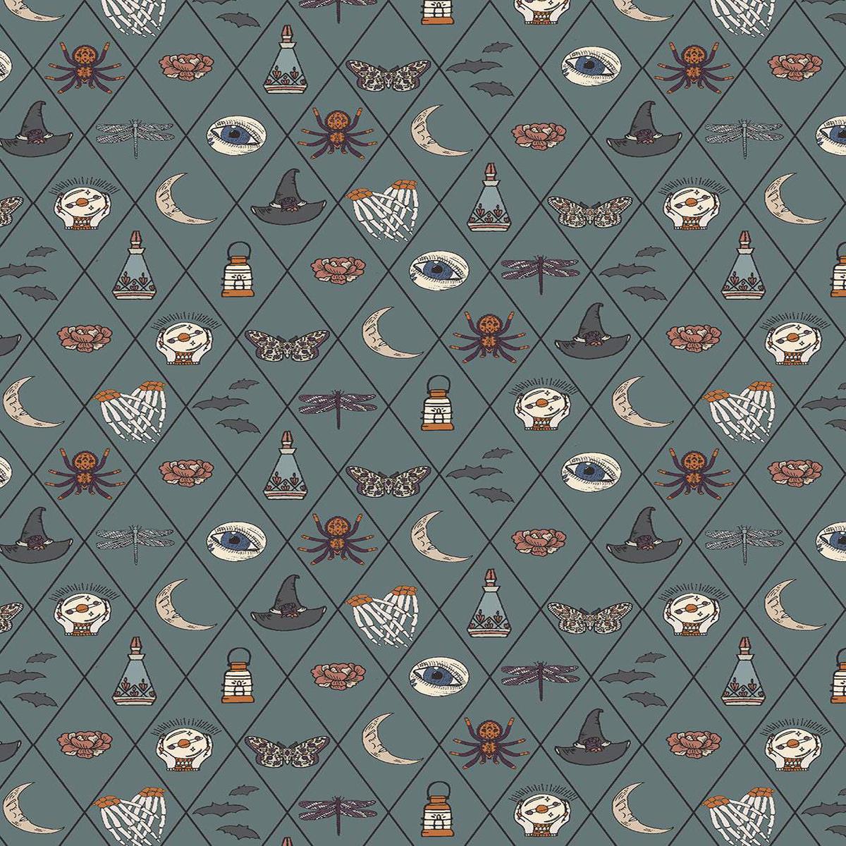 Victorian Nightmares Witches' Weave By Quirky Paisley For RJR Fabrics Slate