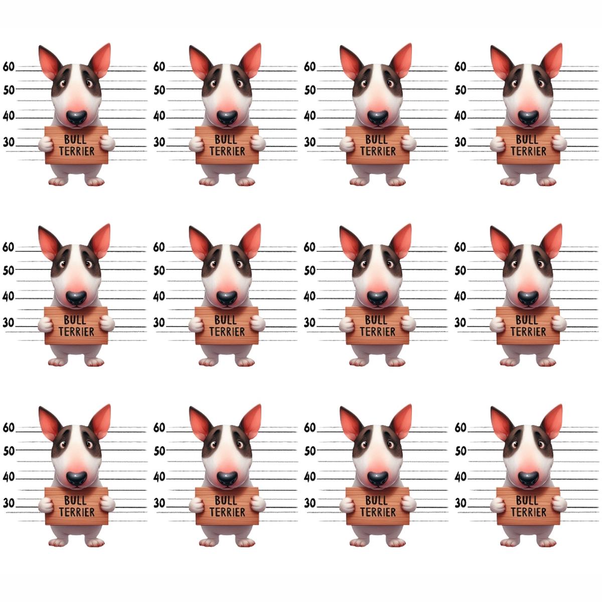 Doggie Mugshots Bull Terrier Pattern Quilting Cotton Fabric