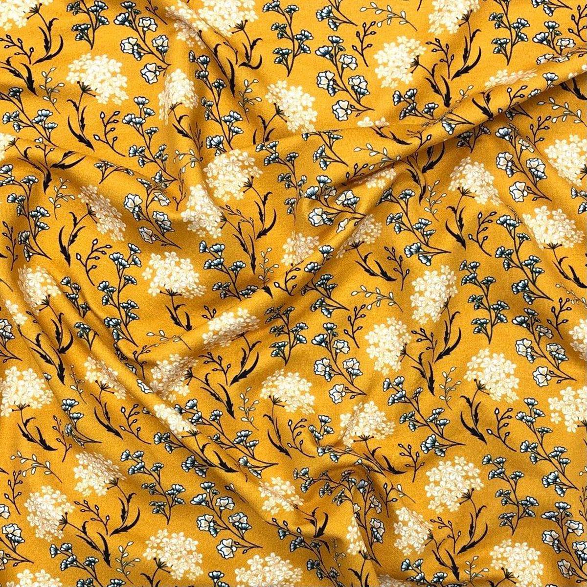 Mustard Floral French Terry Fabric