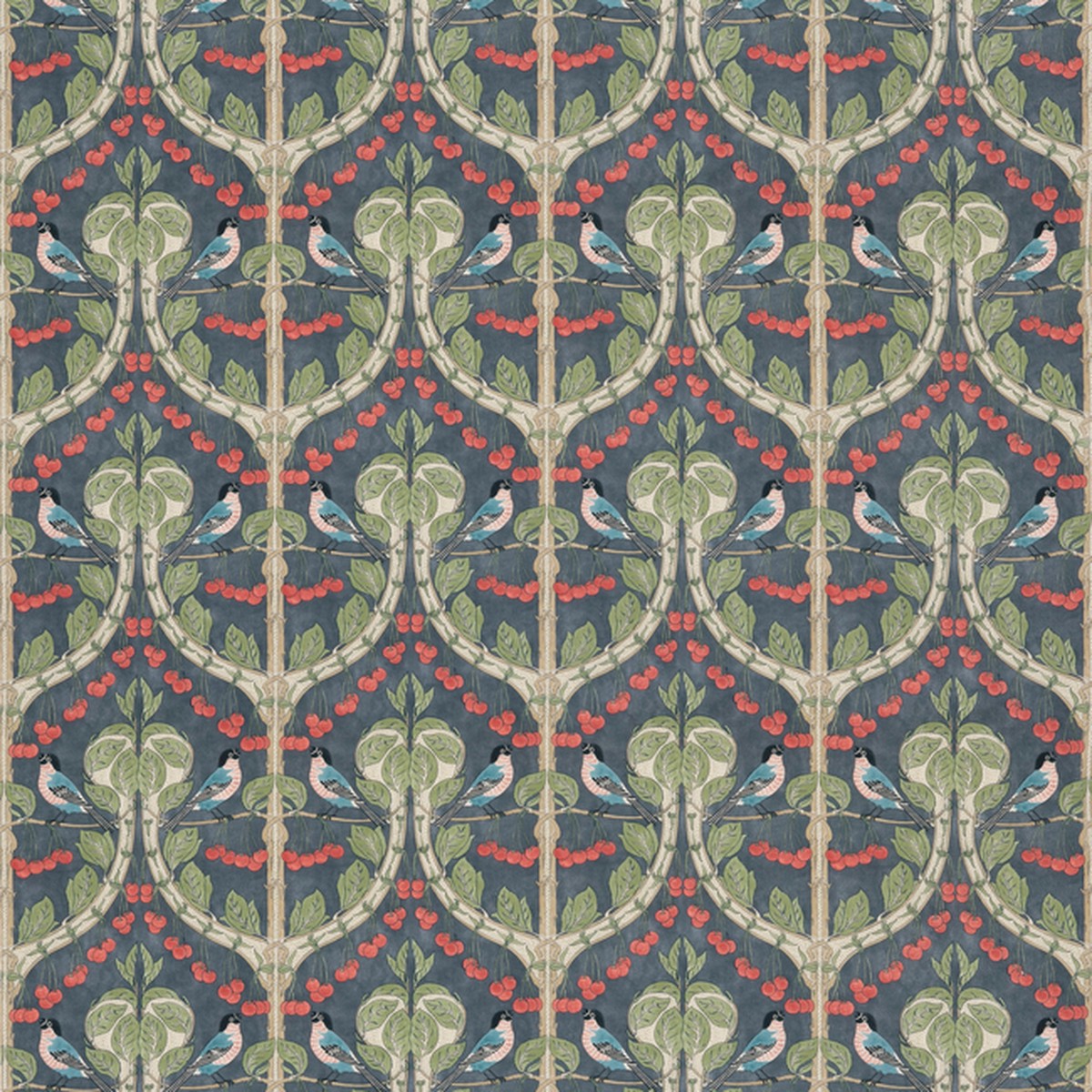 Birds & Cherries Cotton - Indigo