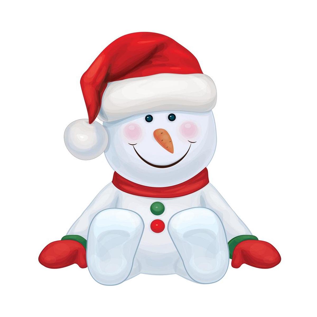 Cartoon Snowman In Cute Santa Hat Fabric Panel