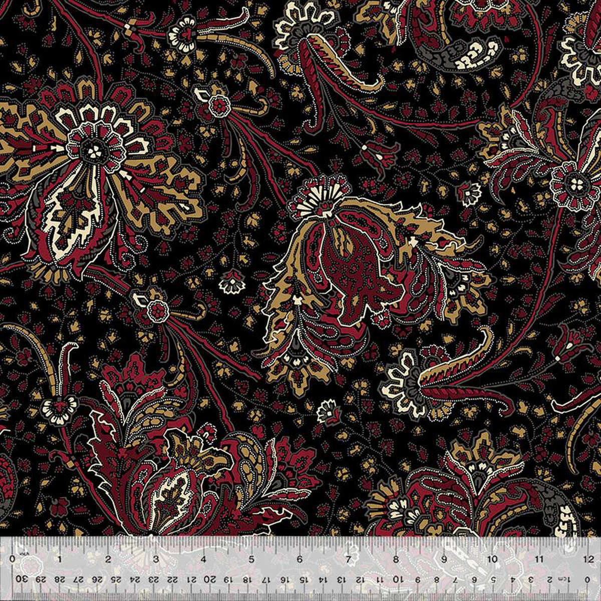 Fabric Windham Black Paisley Circa Turkey Red by the Quarter Yard 54726-2