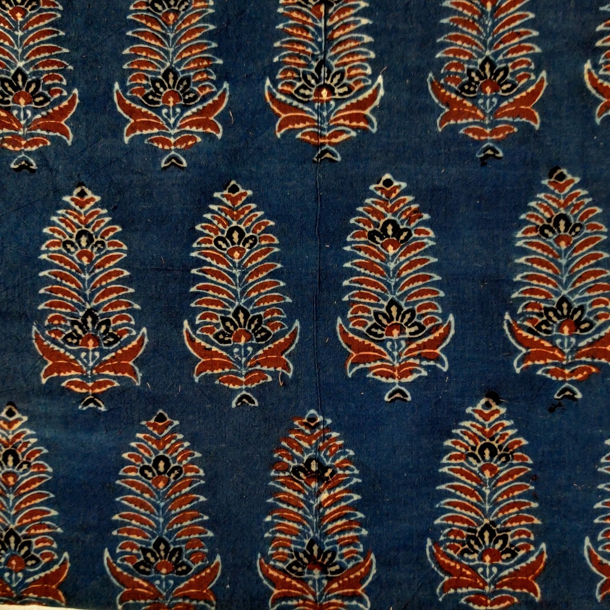 Pure Cotton Ajrak Blue With Corn Motif Hand Block Print Fabric