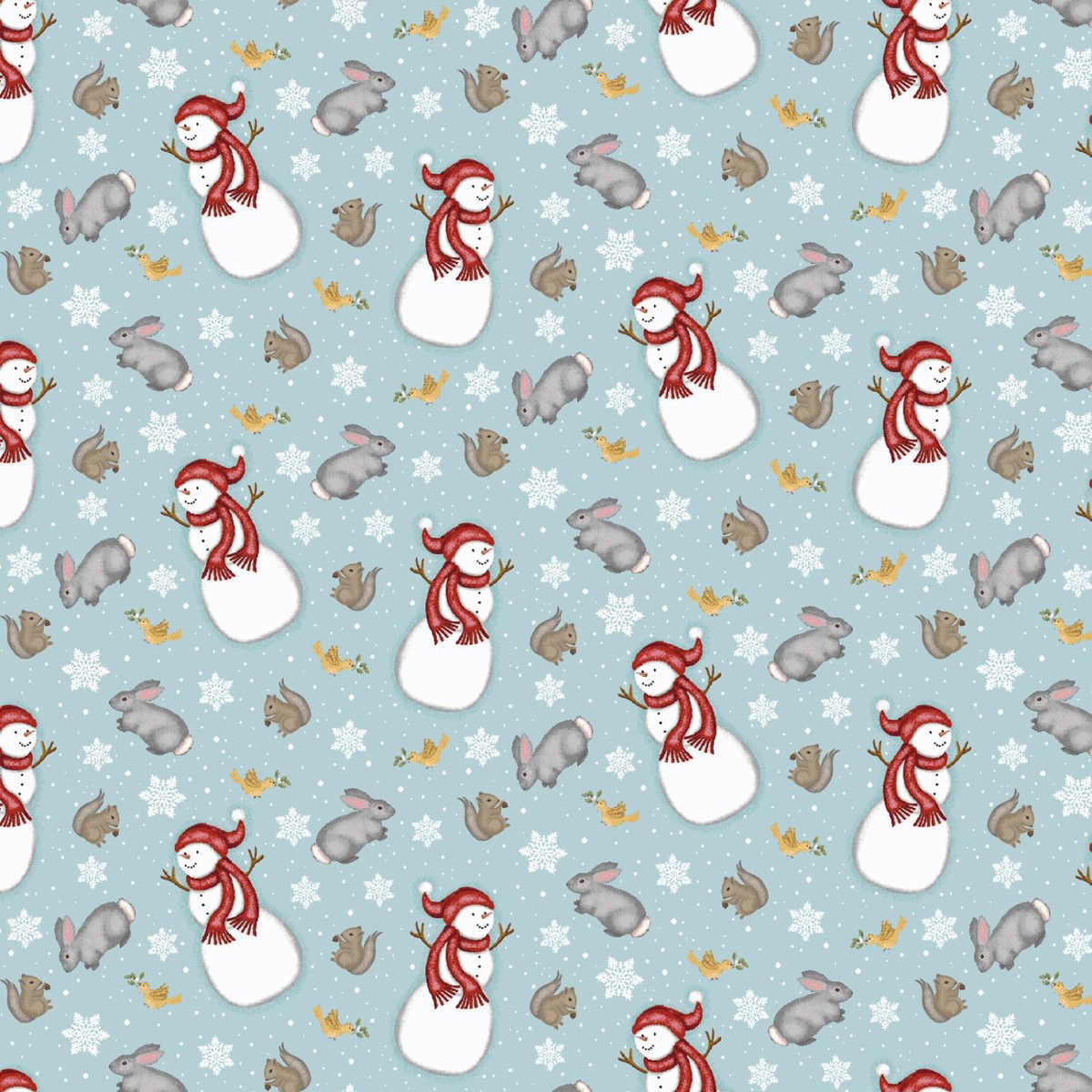 Snowman's Dream-Snowmen, Animals on Blue
