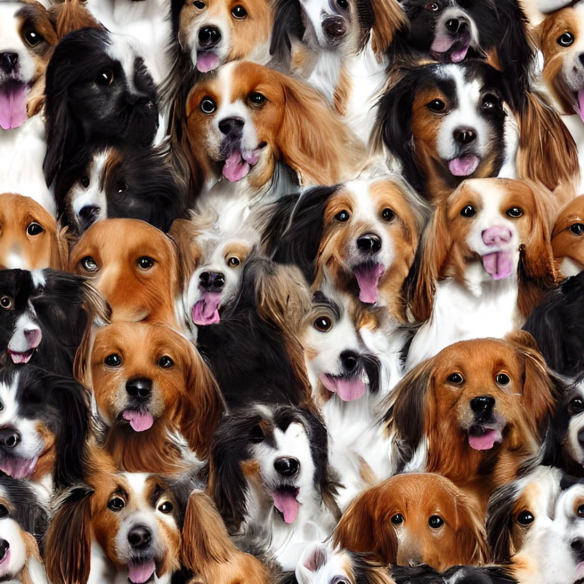 Realistic Packed Dogs Pattern 3 Fabric