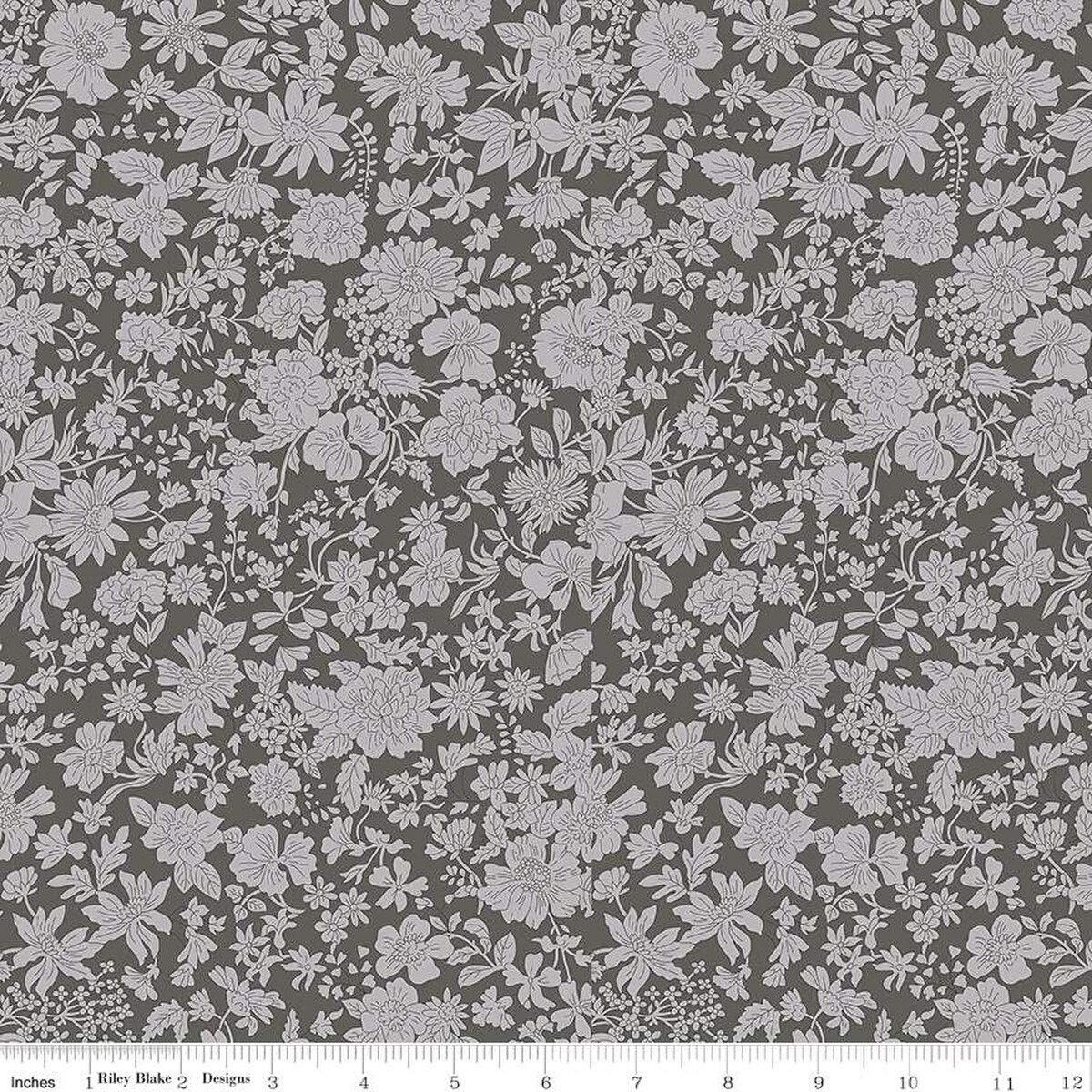 Fabric Liberty Charcoal Emily Blossom 107" Wide Back by the Quarter Yard 0166W7415A