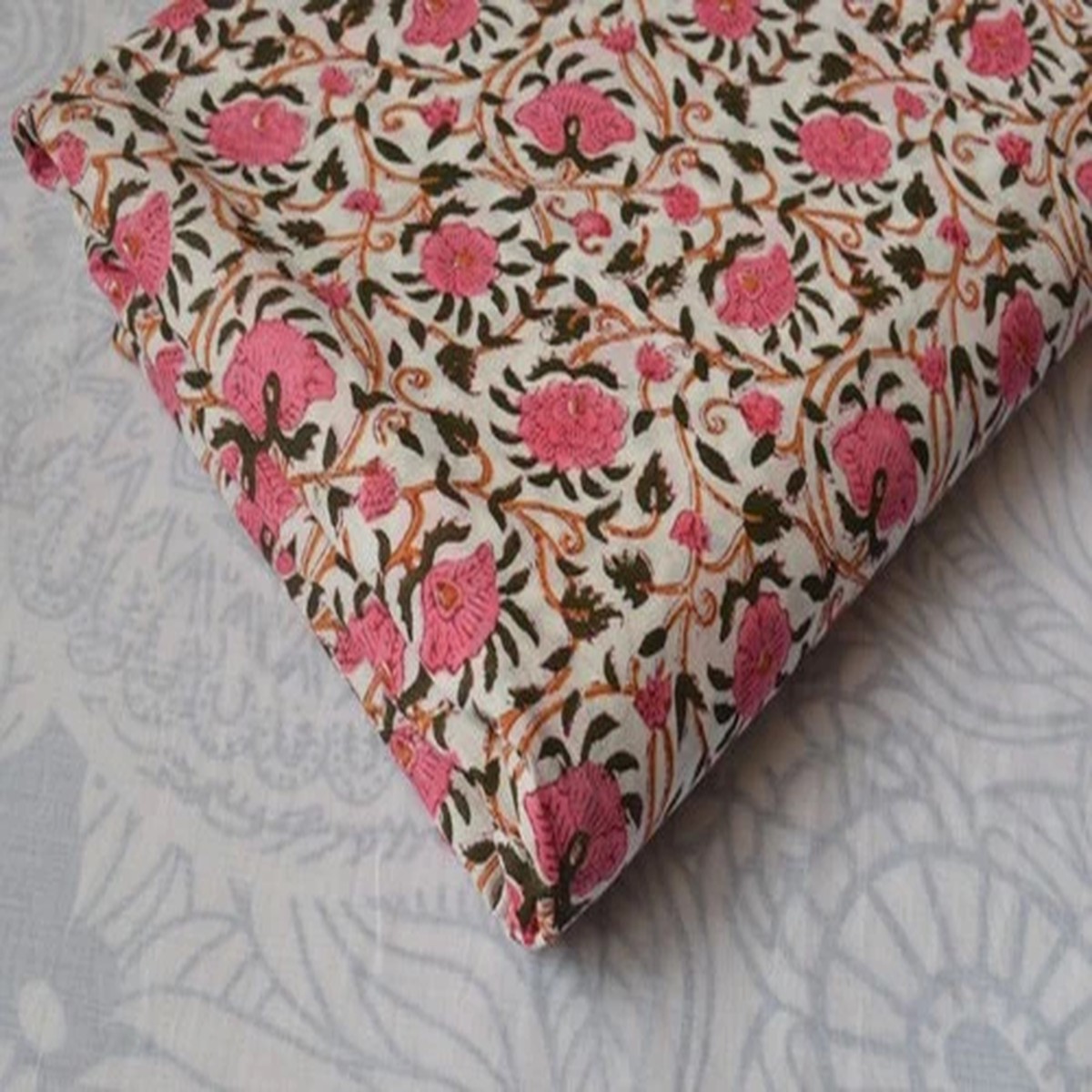 Hand Block Floral Print 100%Cotton 5 Yard Fabric NO TARRIF CHARGES 100%ZK_163*