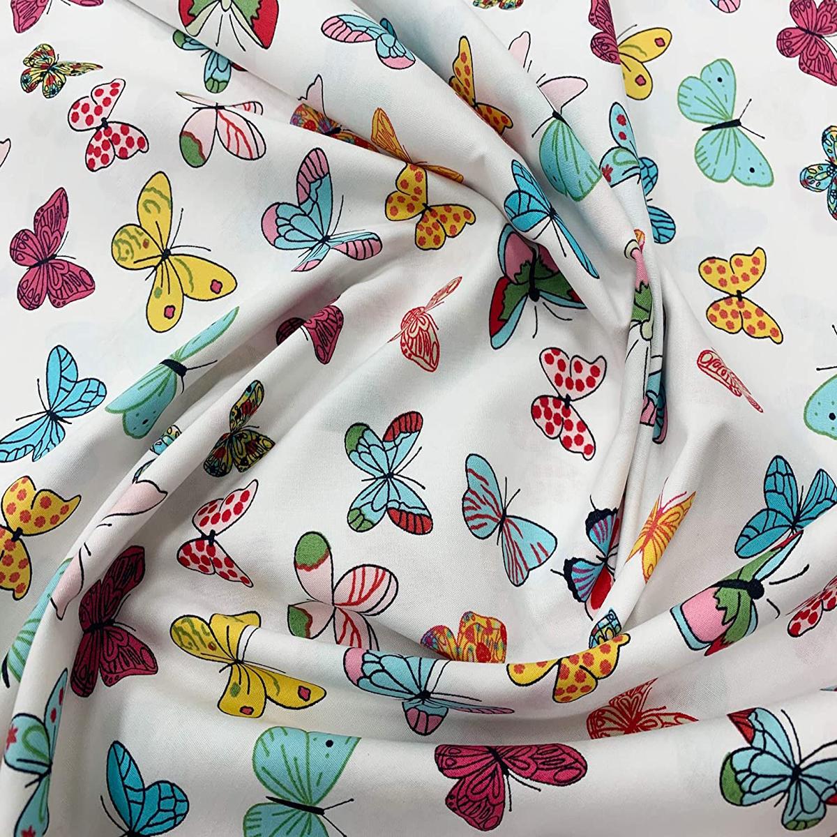 1 Metre Butterflies on Ivory 100% Cotton Fabric 43" Width