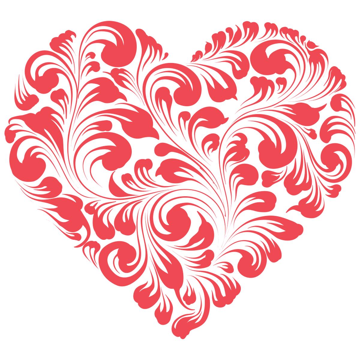 Heart Floral Fabric Panel - Red