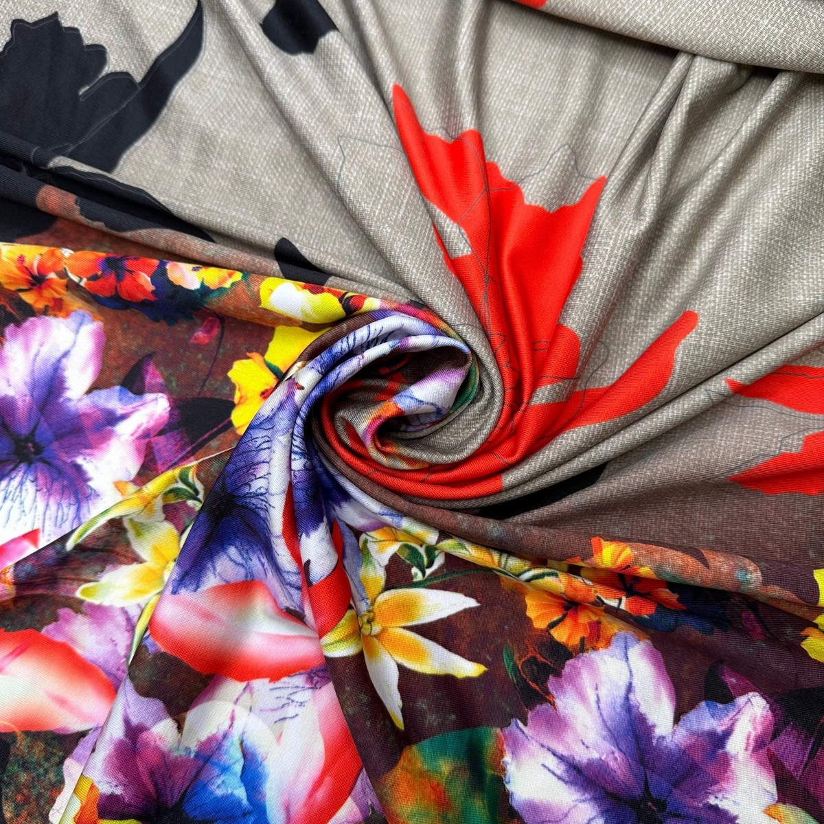 UB - Growth In Abundance - Jersey Poly/Spandex Knit - Beige Multi Floral Border - 2.3M Bundle