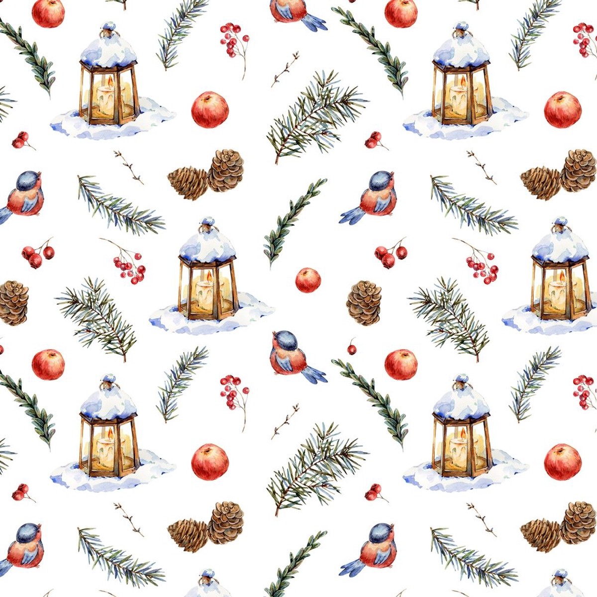 Vintage Winter Christmas Forest Fabric