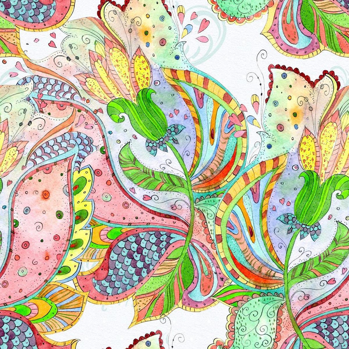 Watercolor Bright Flowers 2 Fabric