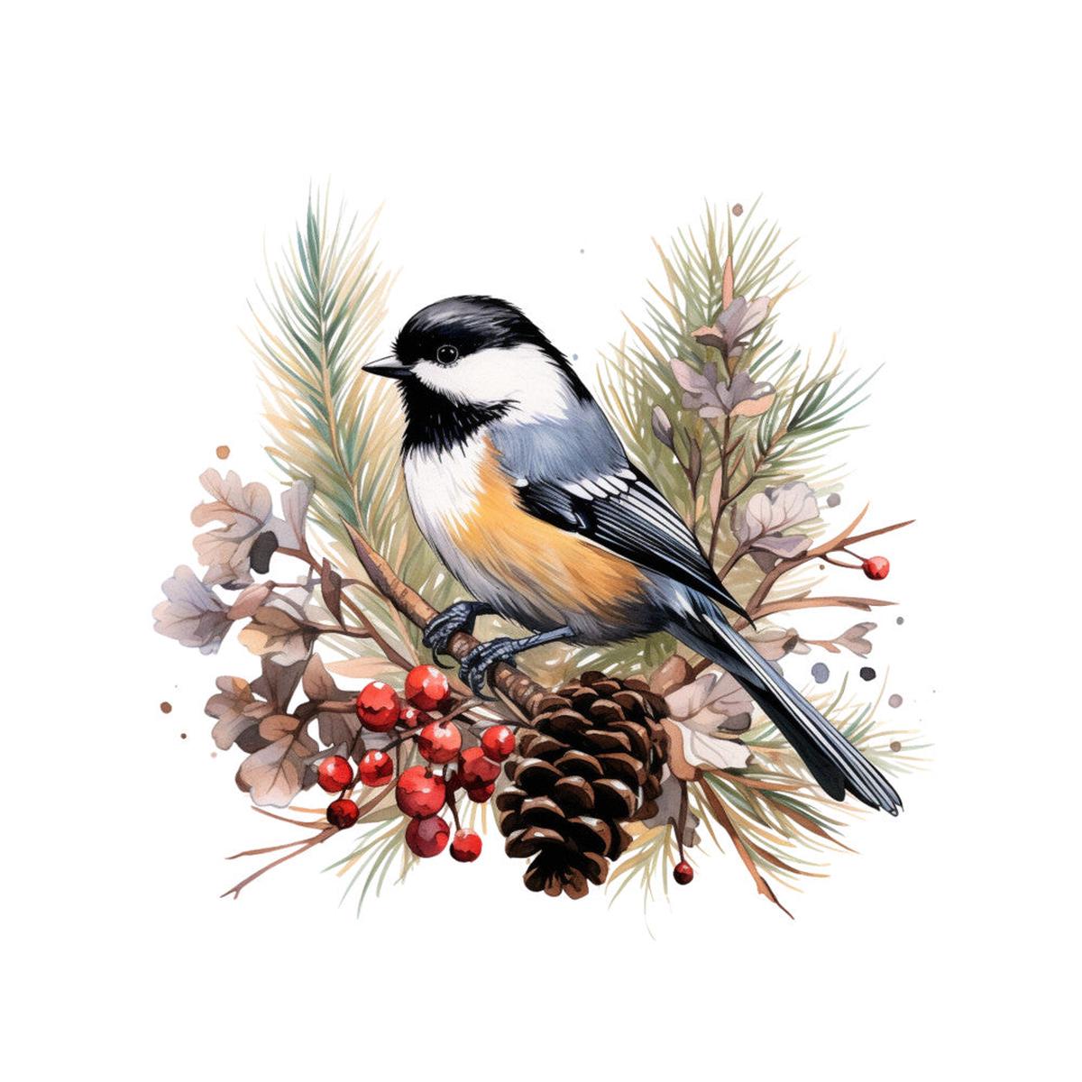 Winter Birds on Branches Fabric Panel 15