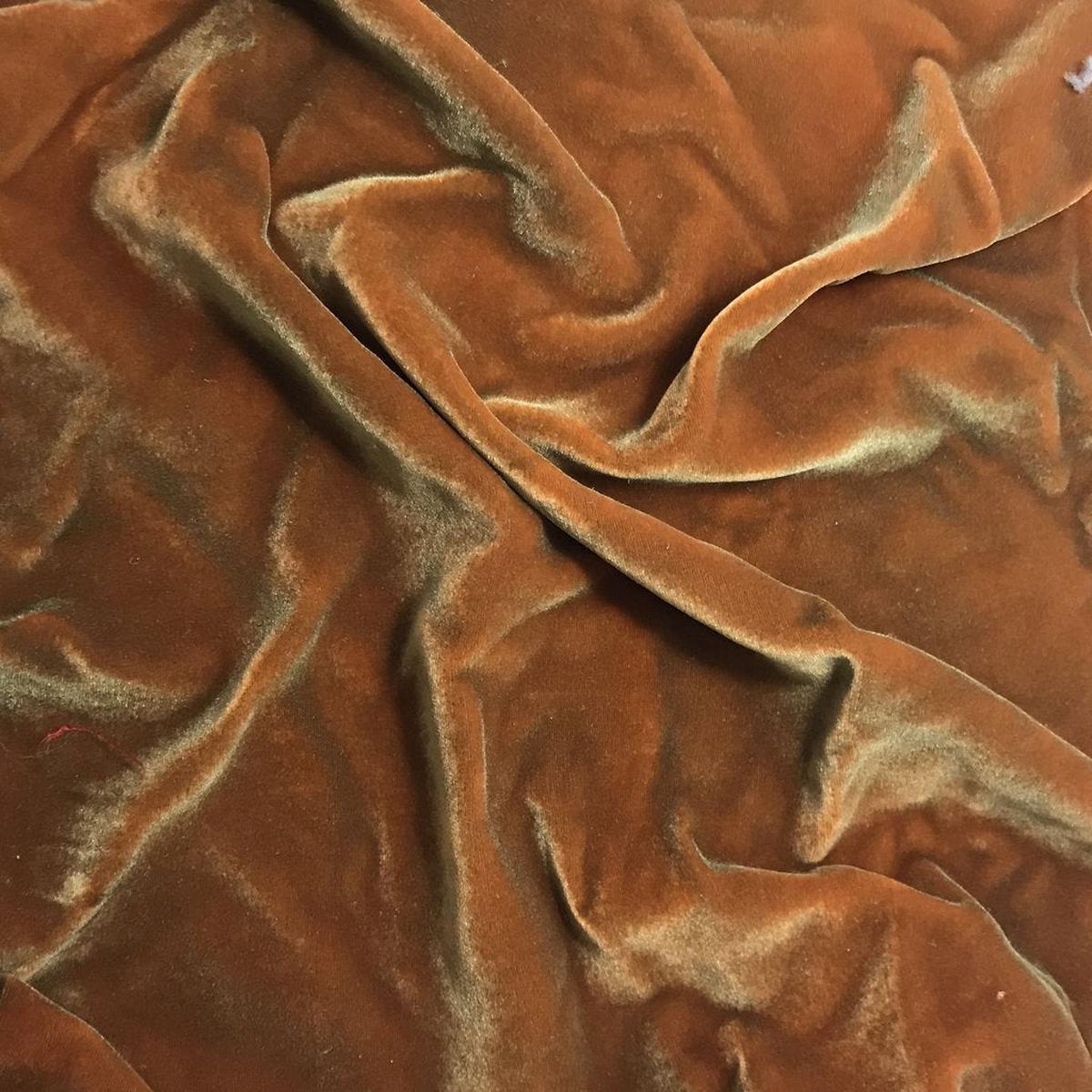 Antique Gold on Pumpkin - Hand Painted Silk Velvet Fabric - By the Yard (45" wide)