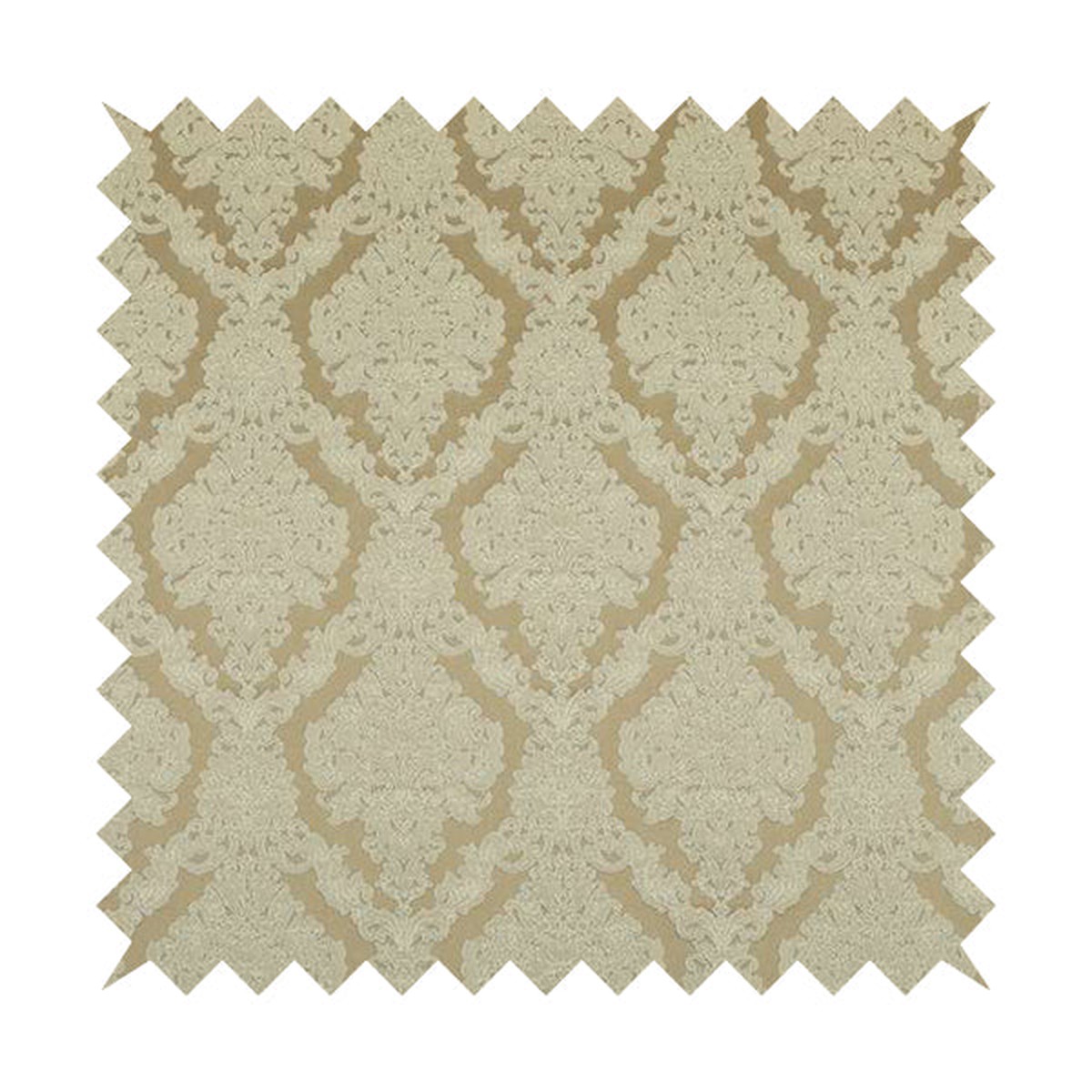 Elstow Damask Pattern Collection In Textured Embroidery Effect Chenille Upholstery Fabric In Beige Colour CTR-413
