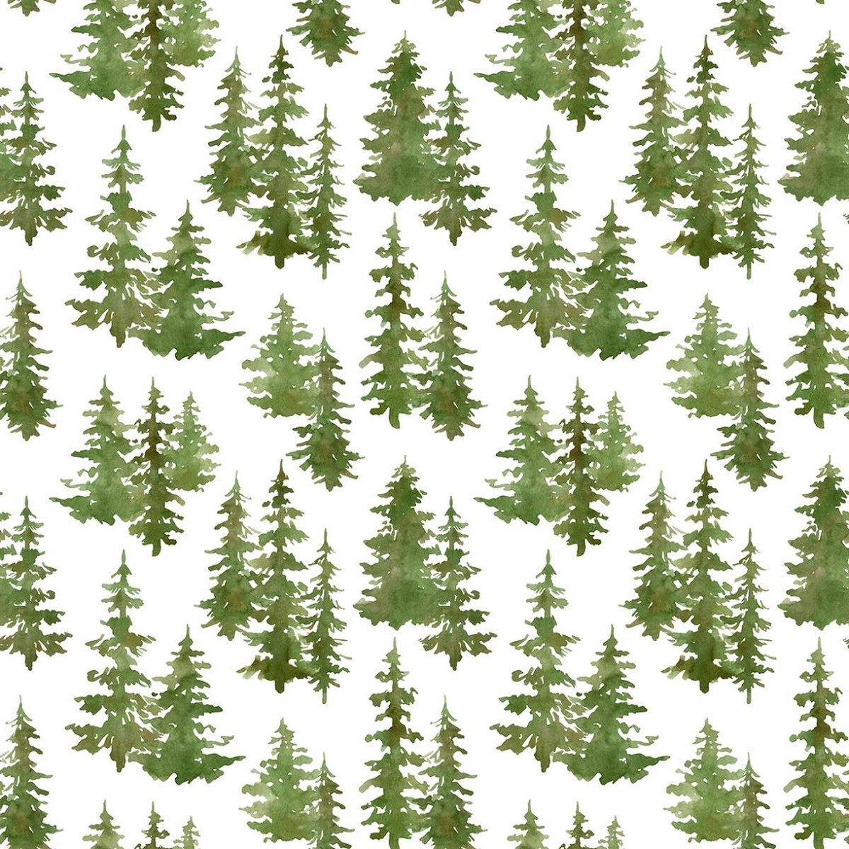 Evergreen Fir Tree Forest Watercolor Fabric - Green