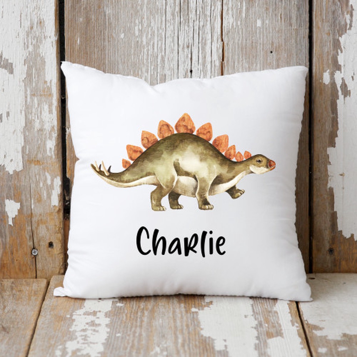 Personalized Dinosaur Stegosaurus throw pillow cover, 18 X 18 pillow cover, boys room nursery decor