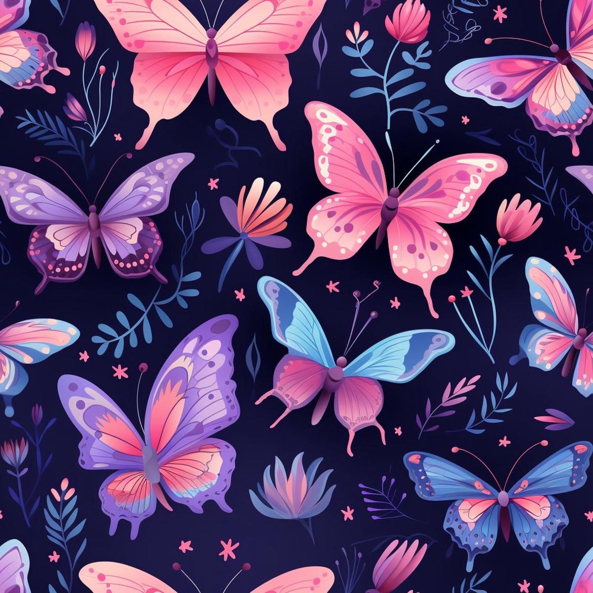 Dreamy Butterflies Purple and Pink Pattern 13 Quilting Cotton Fabric