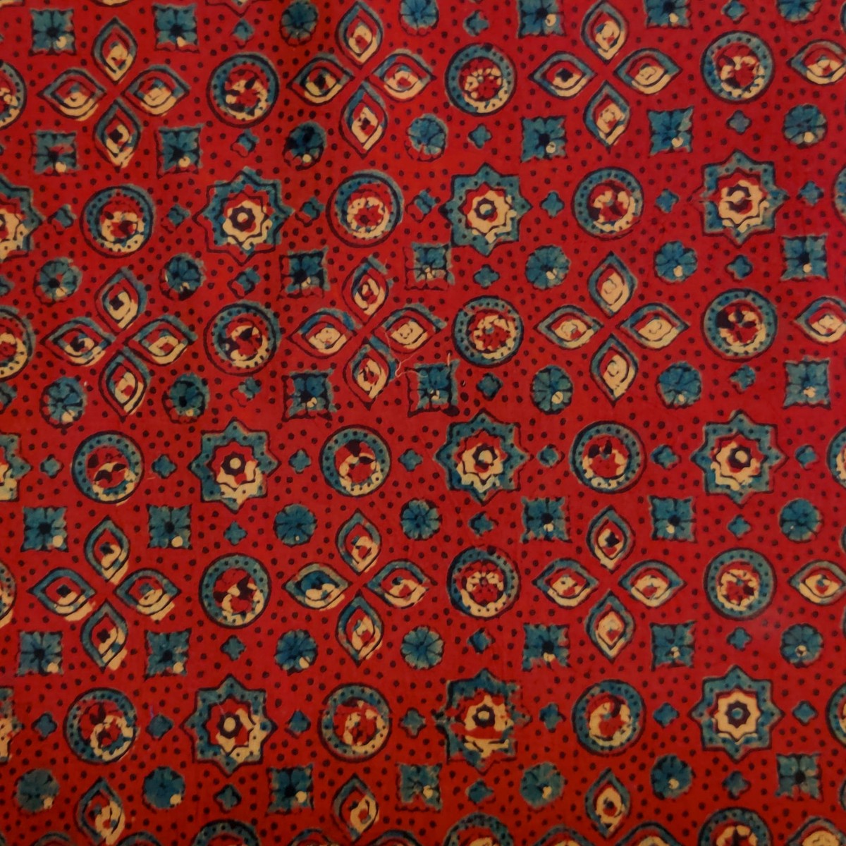 Pure Cotton Ajrak Rust Tile Hand Block Print Fabric