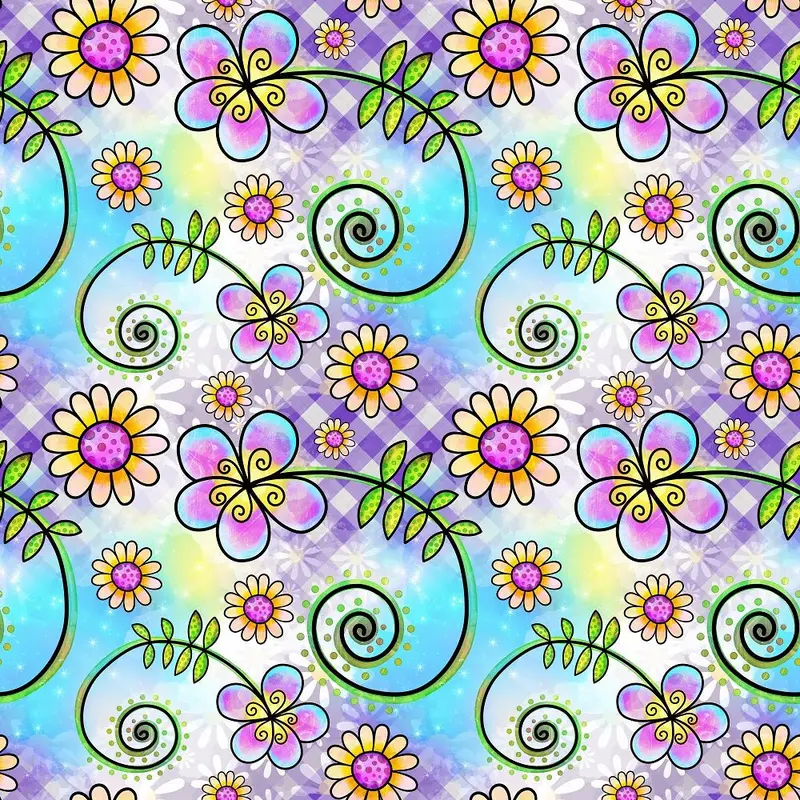 Watercolor Floral Collage #9 Fabric