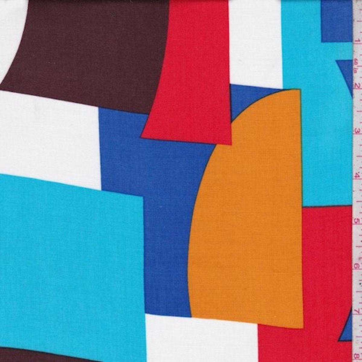 1 YD PC-White/Brown/Multi Abstract Pattern Challis Woven Fabric