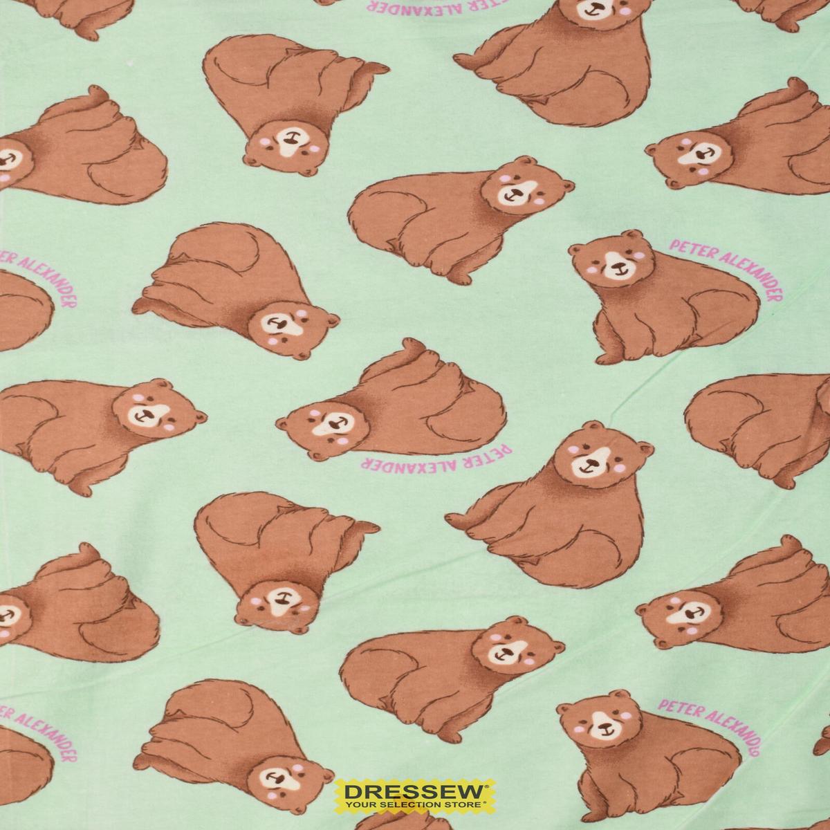 Brown Bear Flannelette Mint / Brown