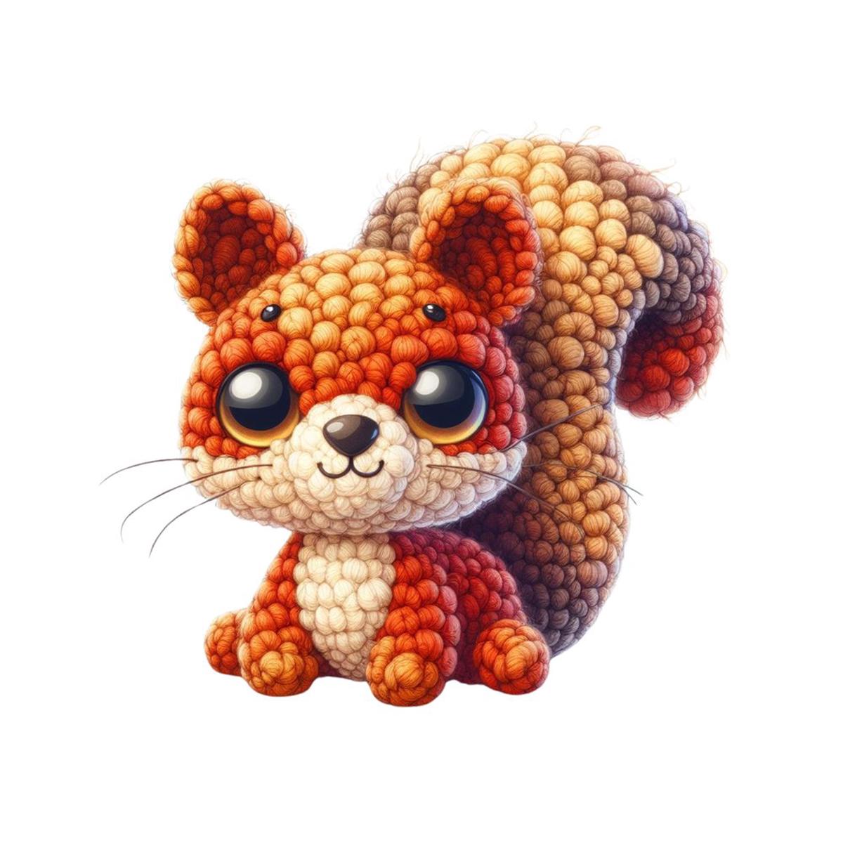 Crochet Animals Squirrel Fabric Panel