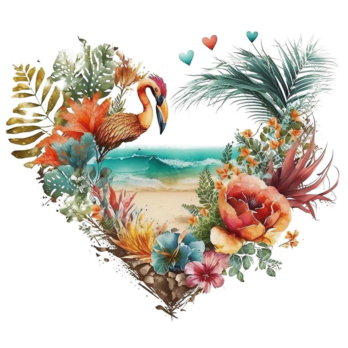 Floral Beach Heart 7 Fabric Panel