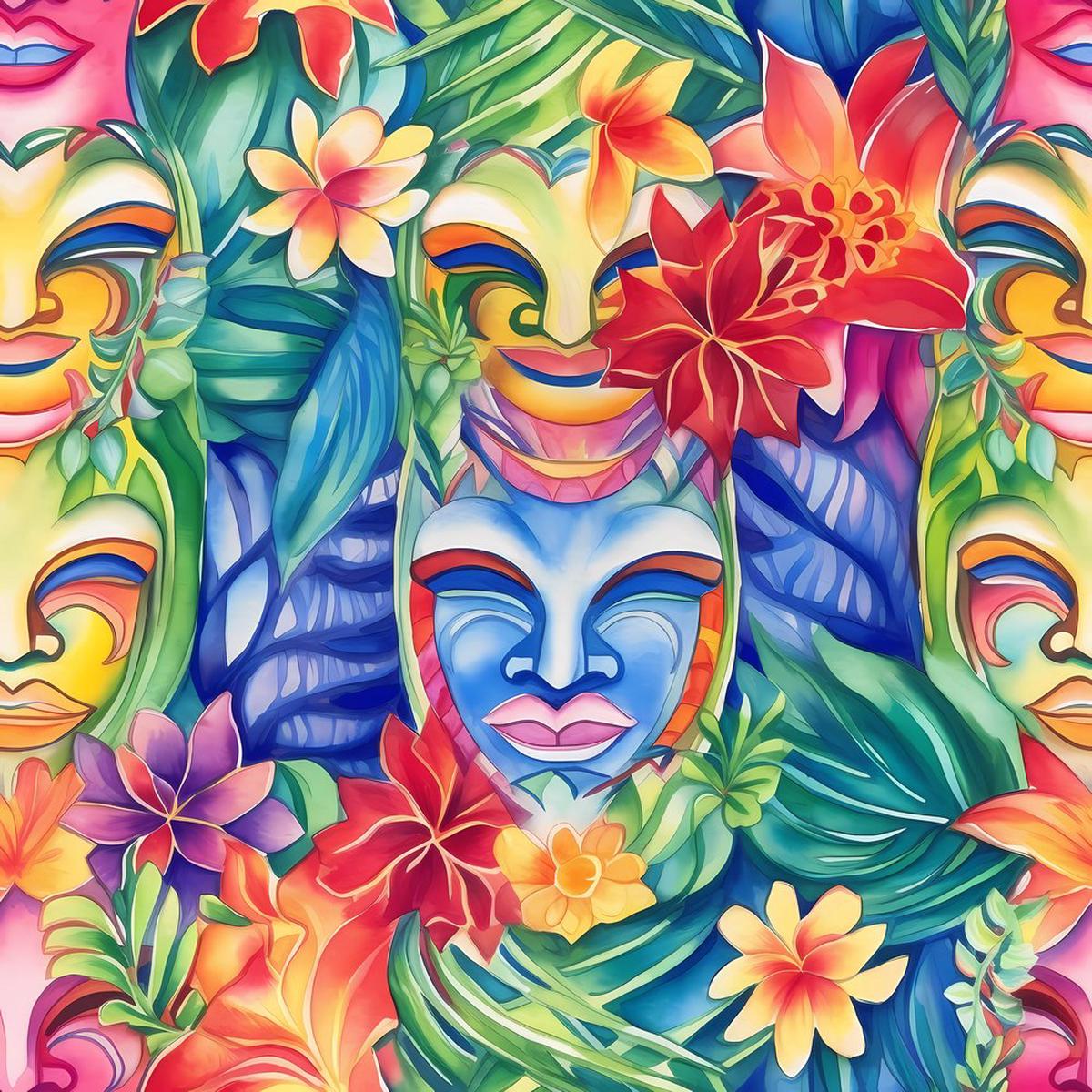 Hawaiian Tiki Luau Pattern 7 Fabric