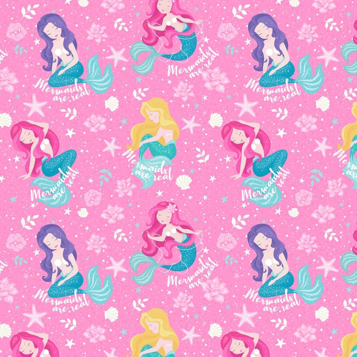 Mermaids Are Real Fabric - Pink