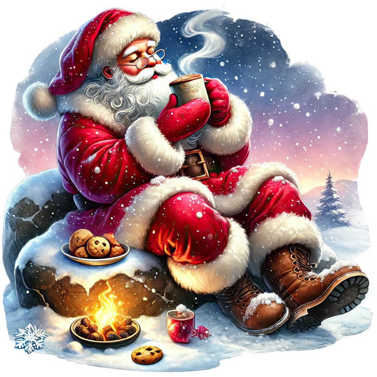 Santa Claus Scenes Fabric Panel 13