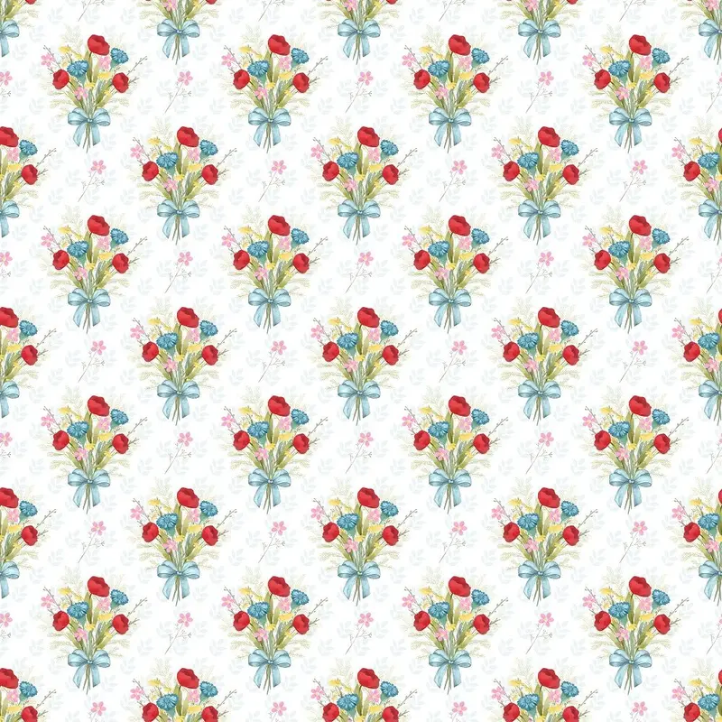 Wild Flowers Bouquet Fabric - White