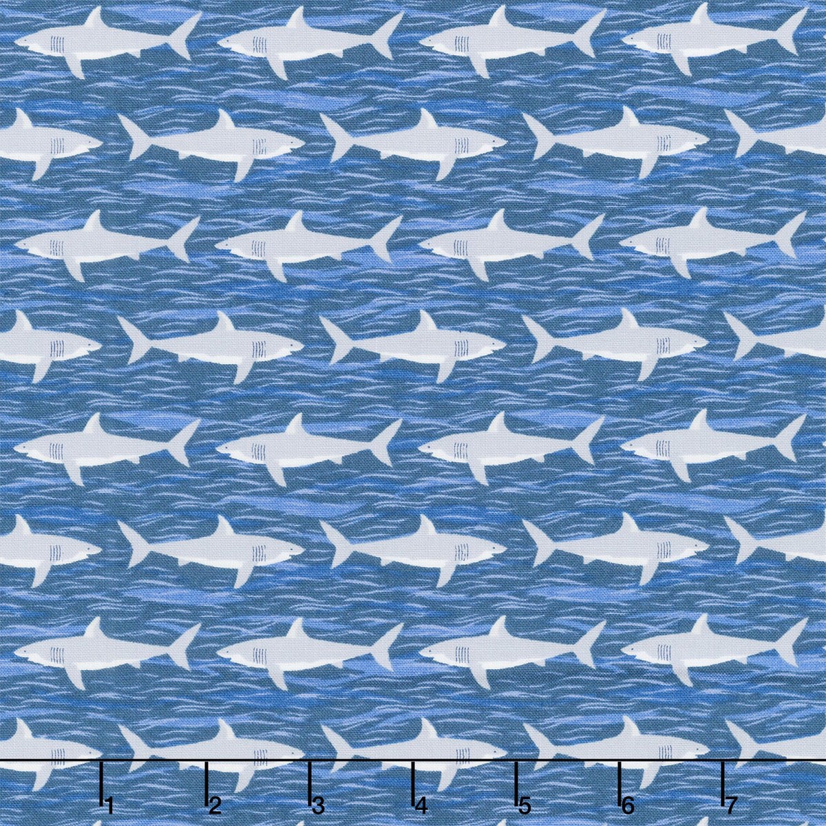 Deep Blue Sea - Sharks Dark Blue Yardage